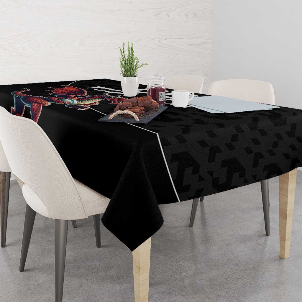 Custom Wales Rugby Tablecloth Welsh Dragon Mascot Black Version - Wonder Print Shop