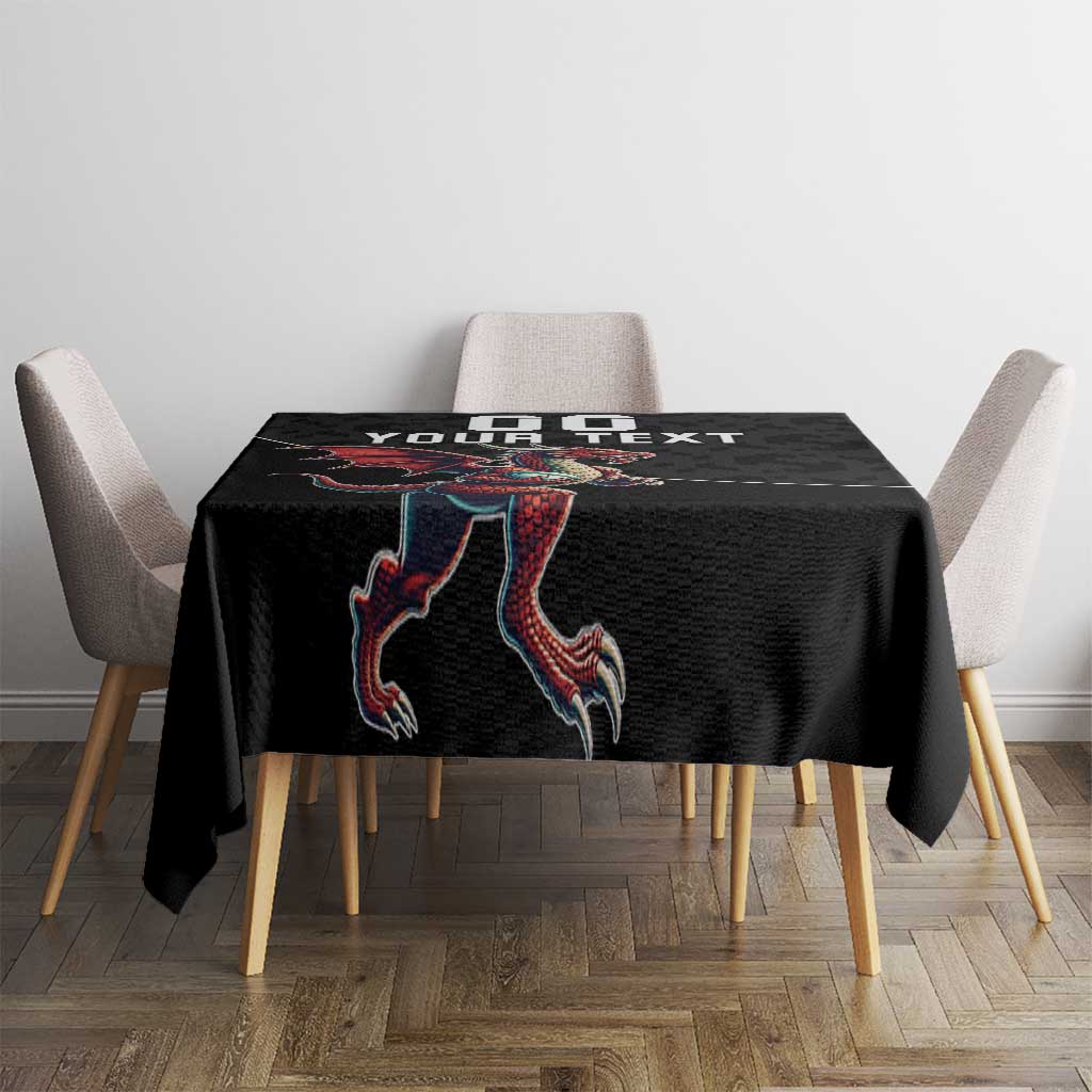 Custom Wales Rugby Tablecloth Welsh Dragon Mascot Black Version - Wonder Print Shop