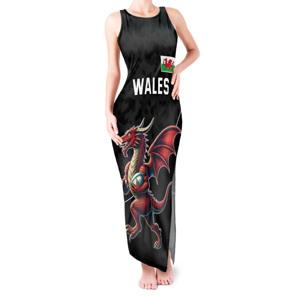 Custom Wales Rugby Tank Maxi Dress Welsh Dragon Mascot Black Version - Wonder Print Shop