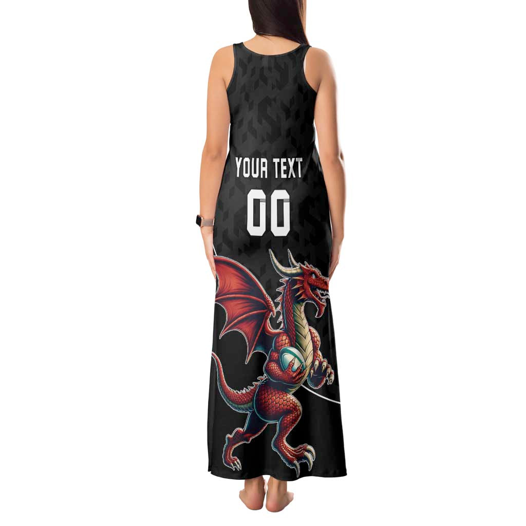 Custom Wales Rugby Tank Maxi Dress Welsh Dragon Mascot Black Version - Wonder Print Shop
