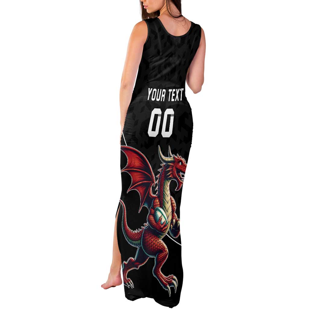 Custom Wales Rugby Tank Maxi Dress Welsh Dragon Mascot Black Version - Wonder Print Shop