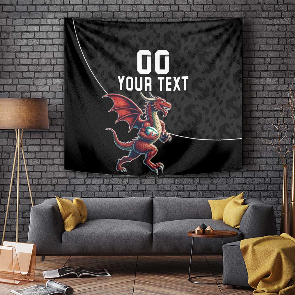 Custom Wales Rugby Tapestry Welsh Dragon Mascot Black Version - Wonder Print Shop
