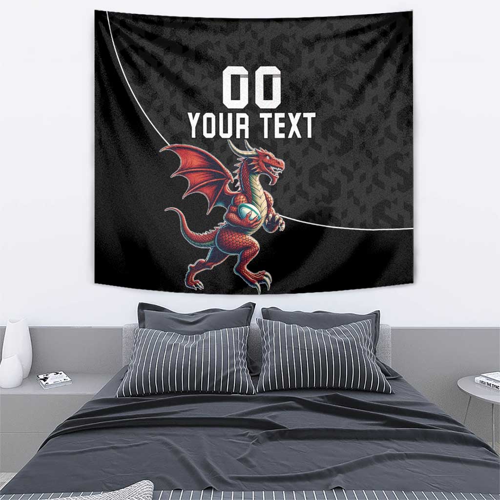 Custom Wales Rugby Tapestry Welsh Dragon Mascot Black Version - Wonder Print Shop