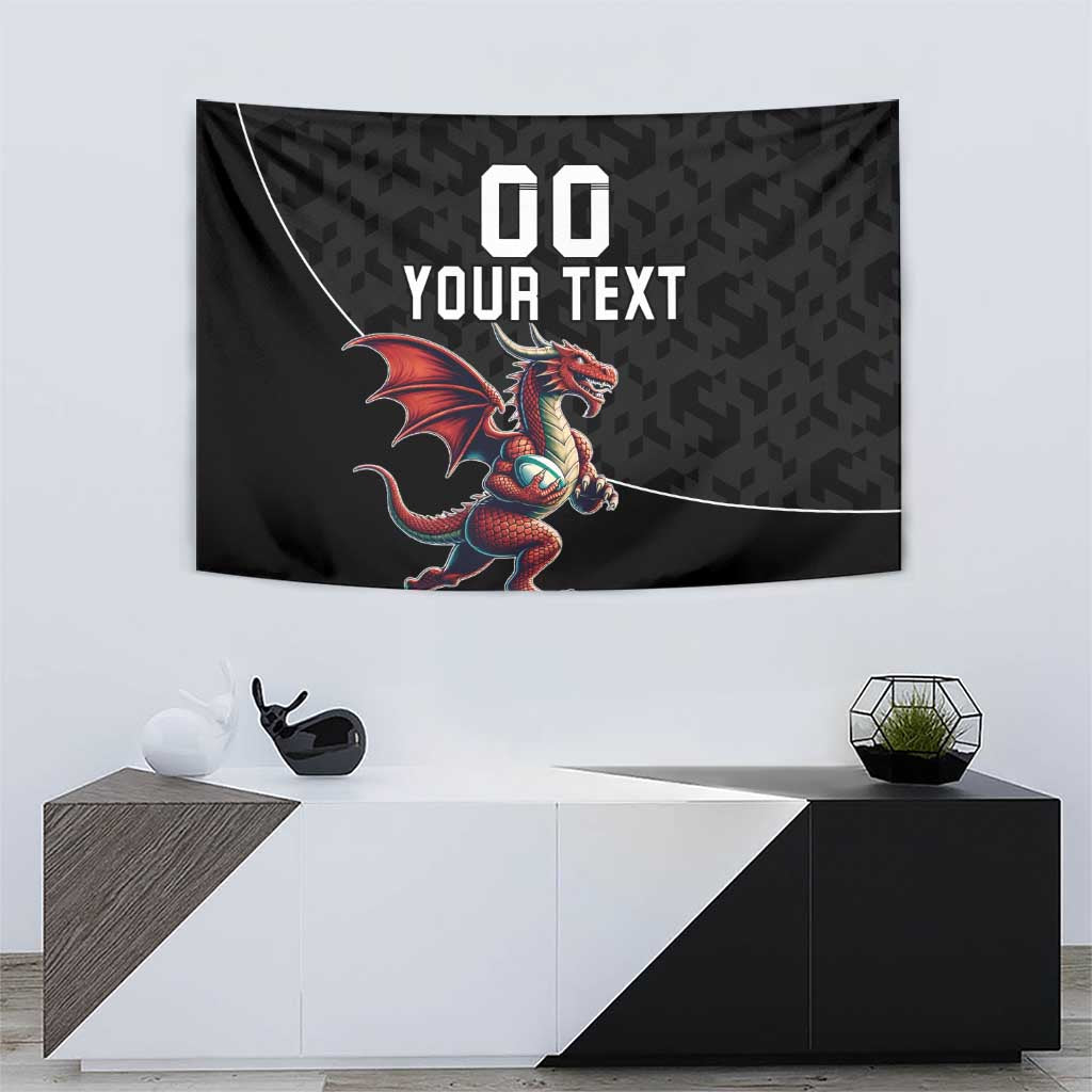 Custom Wales Rugby Tapestry Welsh Dragon Mascot Black Version - Wonder Print Shop