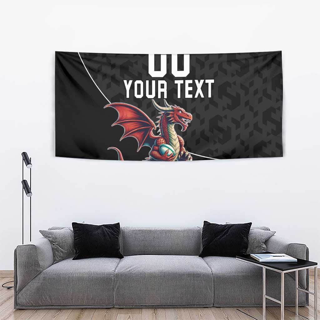 Custom Wales Rugby Tapestry Welsh Dragon Mascot Black Version - Wonder Print Shop