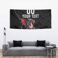 Custom Wales Rugby Tapestry Welsh Dragon Mascot Black Version - Wonder Print Shop