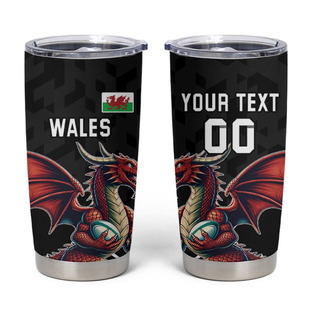 Custom Wales Rugby Tumbler Cup Welsh Dragon Mascot Black Version - Wonder Print Shop