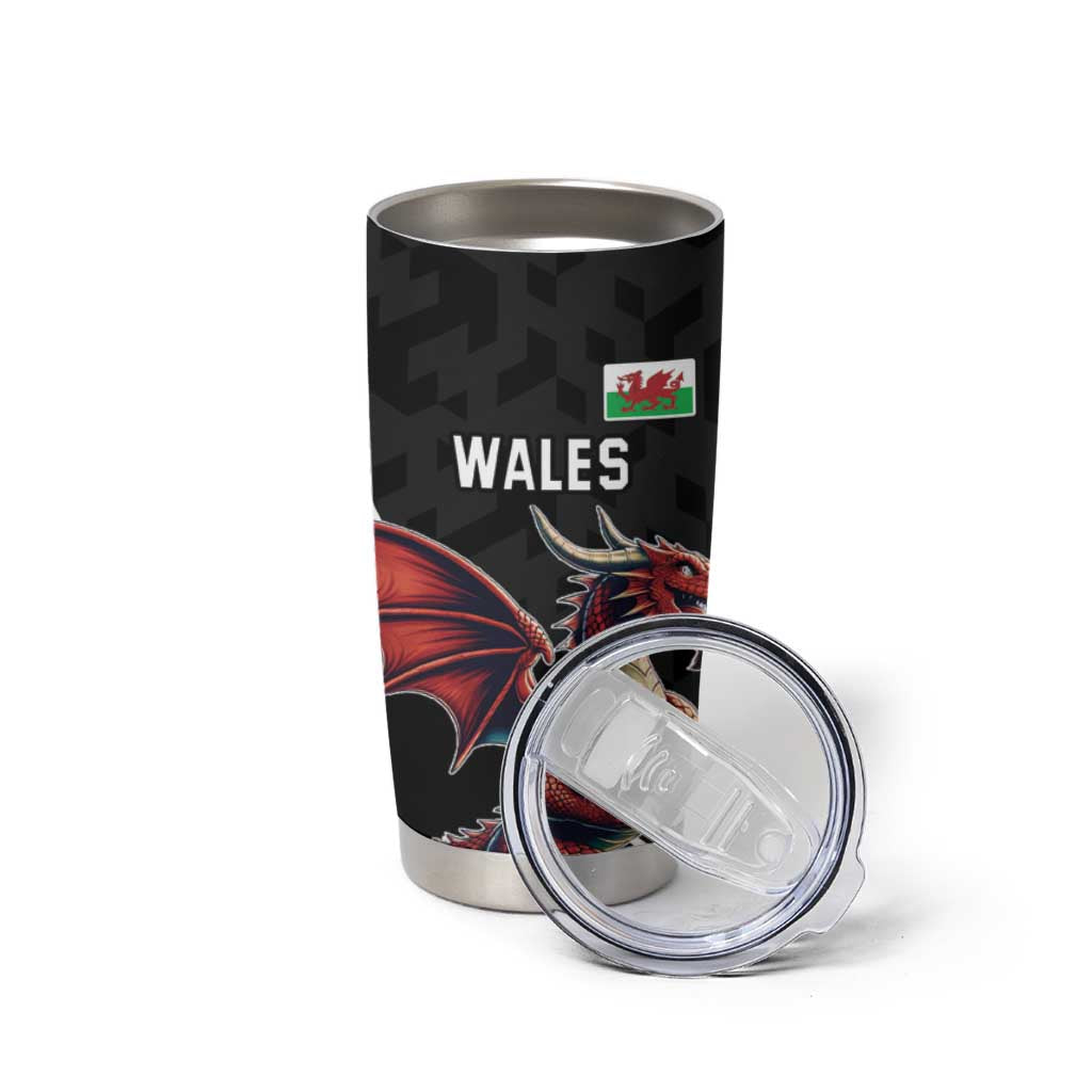 Custom Wales Rugby Tumbler Cup Welsh Dragon Mascot Black Version - Wonder Print Shop