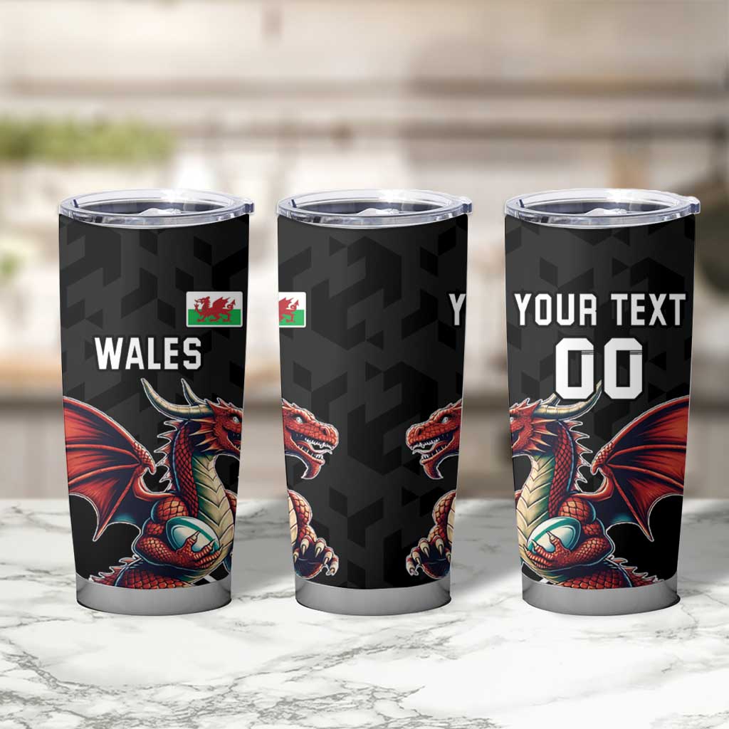 Custom Wales Rugby Tumbler Cup Welsh Dragon Mascot Black Version - Wonder Print Shop