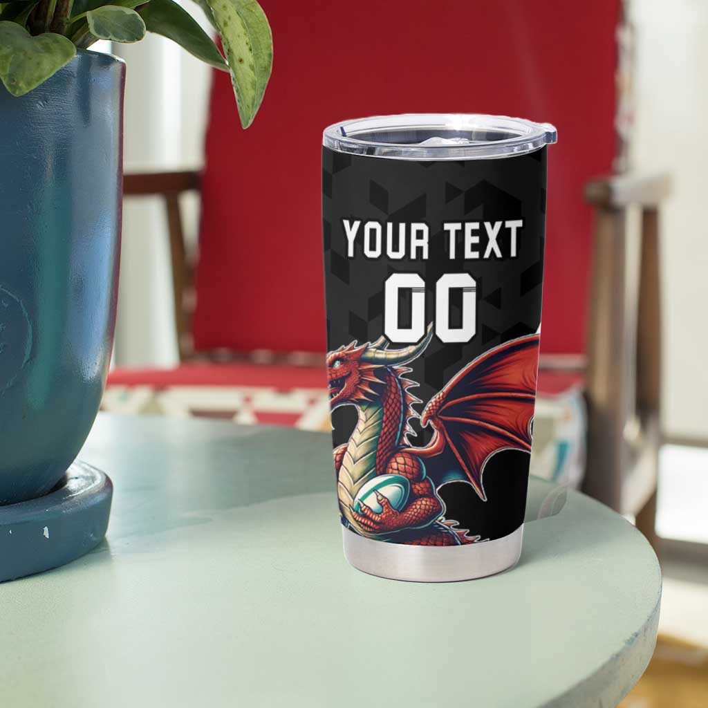 Custom Wales Rugby Tumbler Cup Welsh Dragon Mascot Black Version - Wonder Print Shop