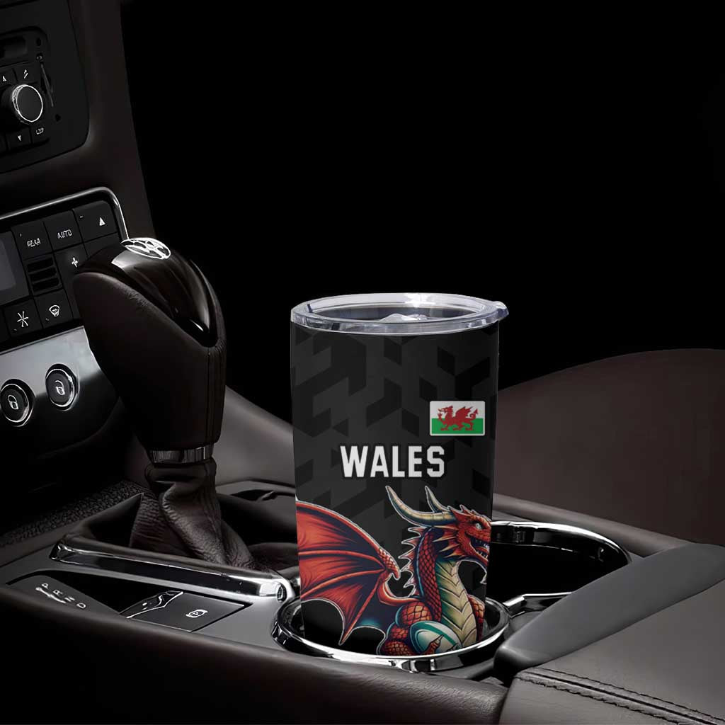 Custom Wales Rugby Tumbler Cup Welsh Dragon Mascot Black Version - Wonder Print Shop