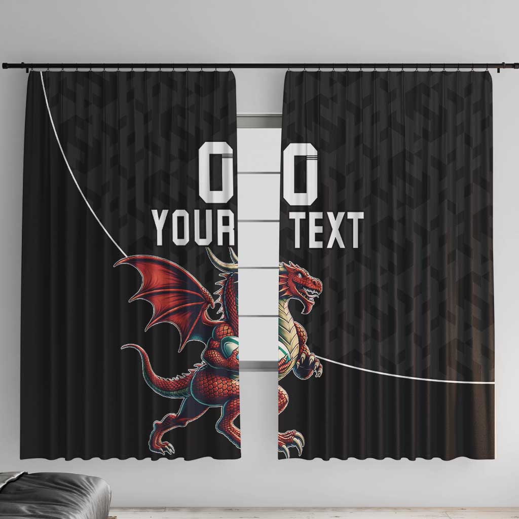 Custom Wales Rugby Window Curtain Welsh Dragon Mascot Black Version - Wonder Print Shop