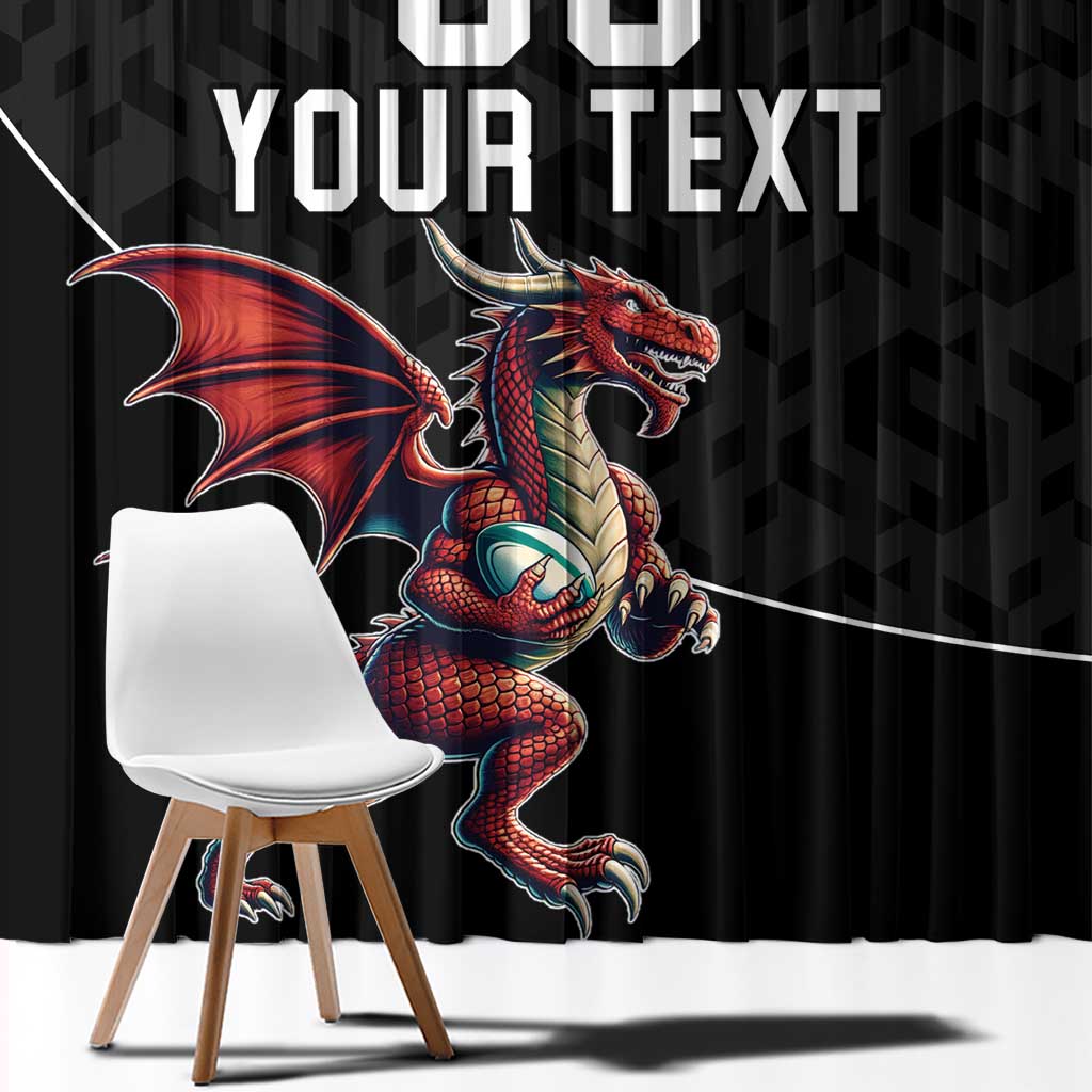Custom Wales Rugby Window Curtain Welsh Dragon Mascot Black Version - Wonder Print Shop