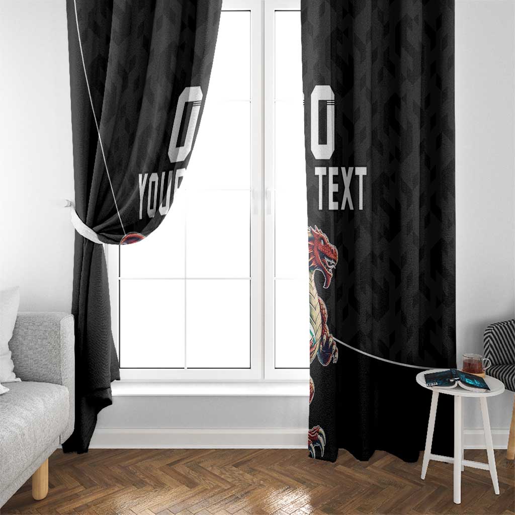 Custom Wales Rugby Window Curtain Welsh Dragon Mascot Black Version - Wonder Print Shop
