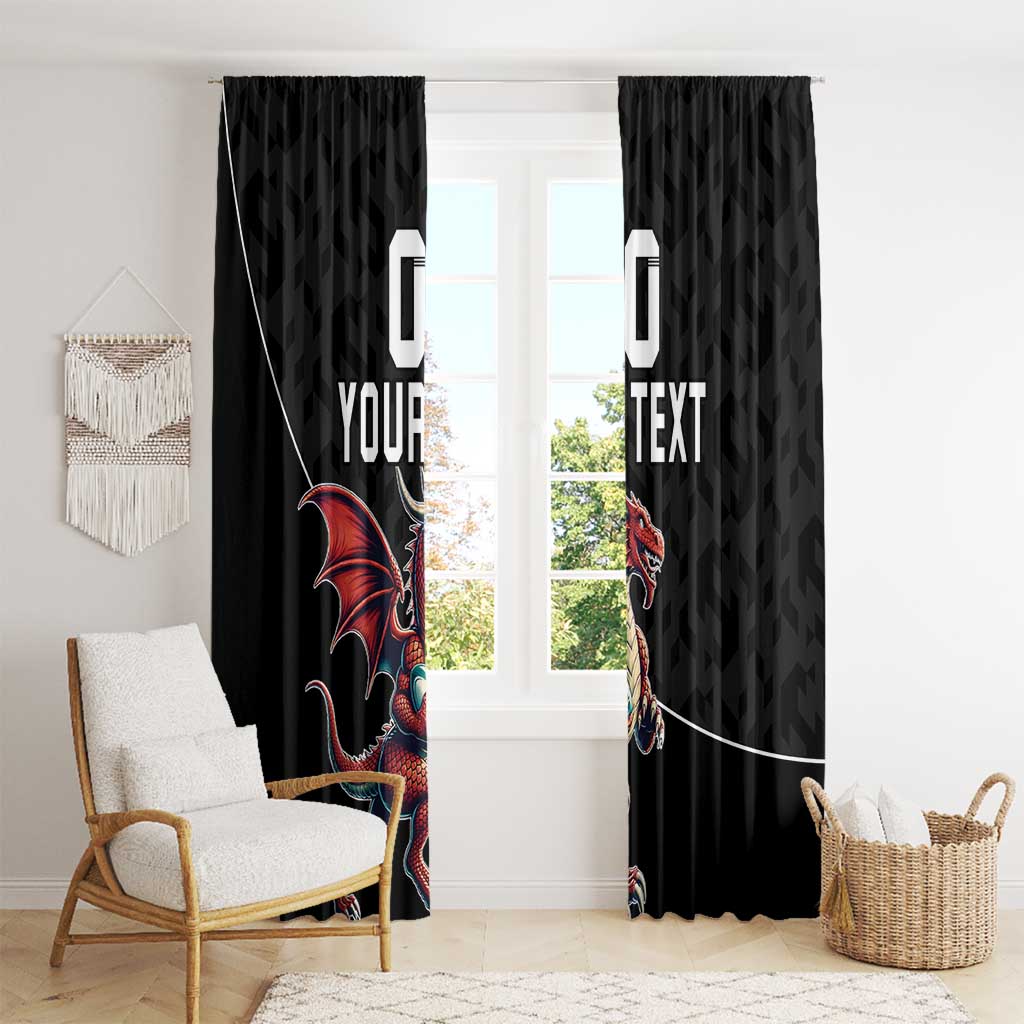 Custom Wales Rugby Window Curtain Welsh Dragon Mascot Black Version - Wonder Print Shop