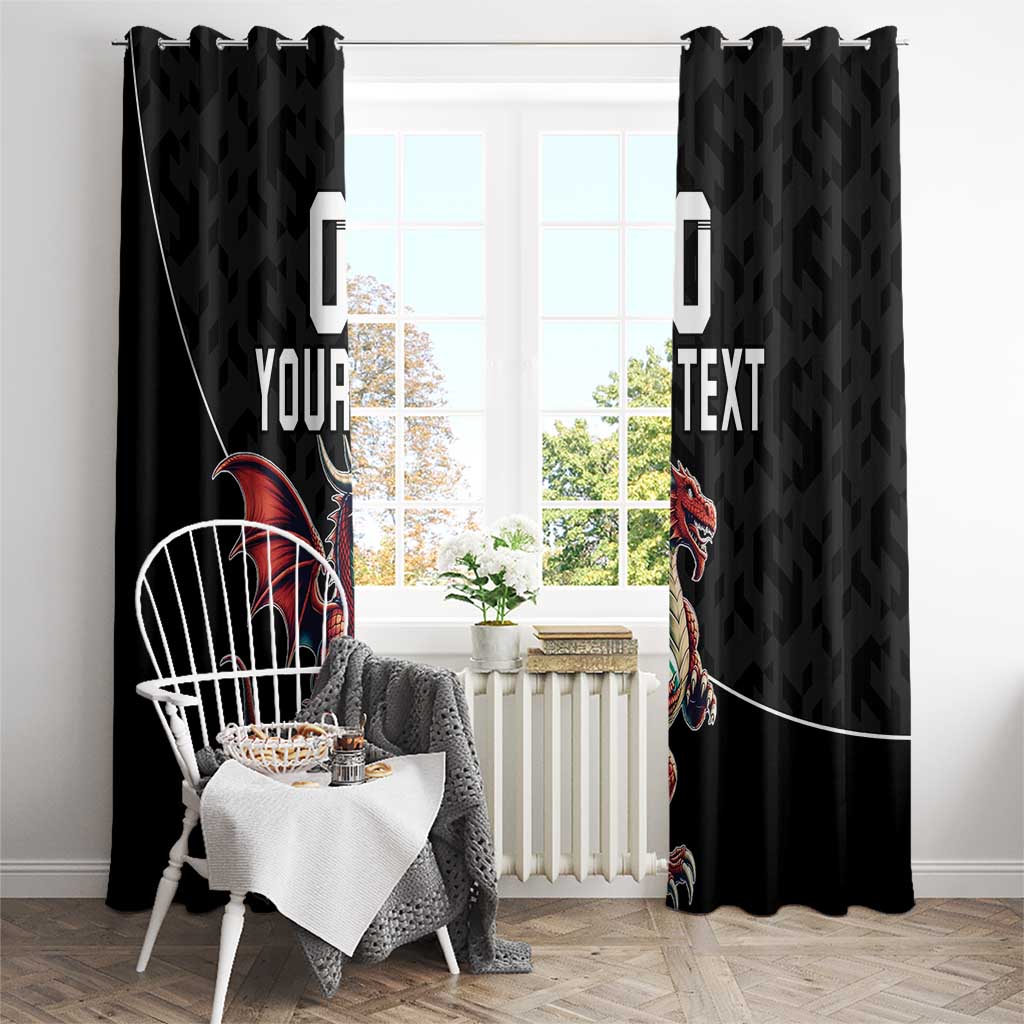 Custom Wales Rugby Window Curtain Welsh Dragon Mascot Black Version - Wonder Print Shop