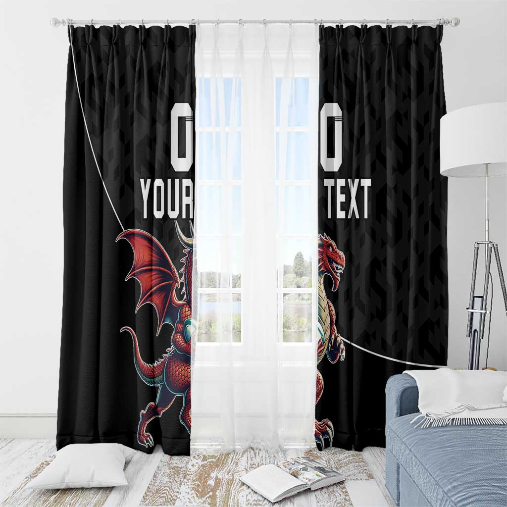 Custom Wales Rugby Window Curtain Welsh Dragon Mascot Black Version - Wonder Print Shop