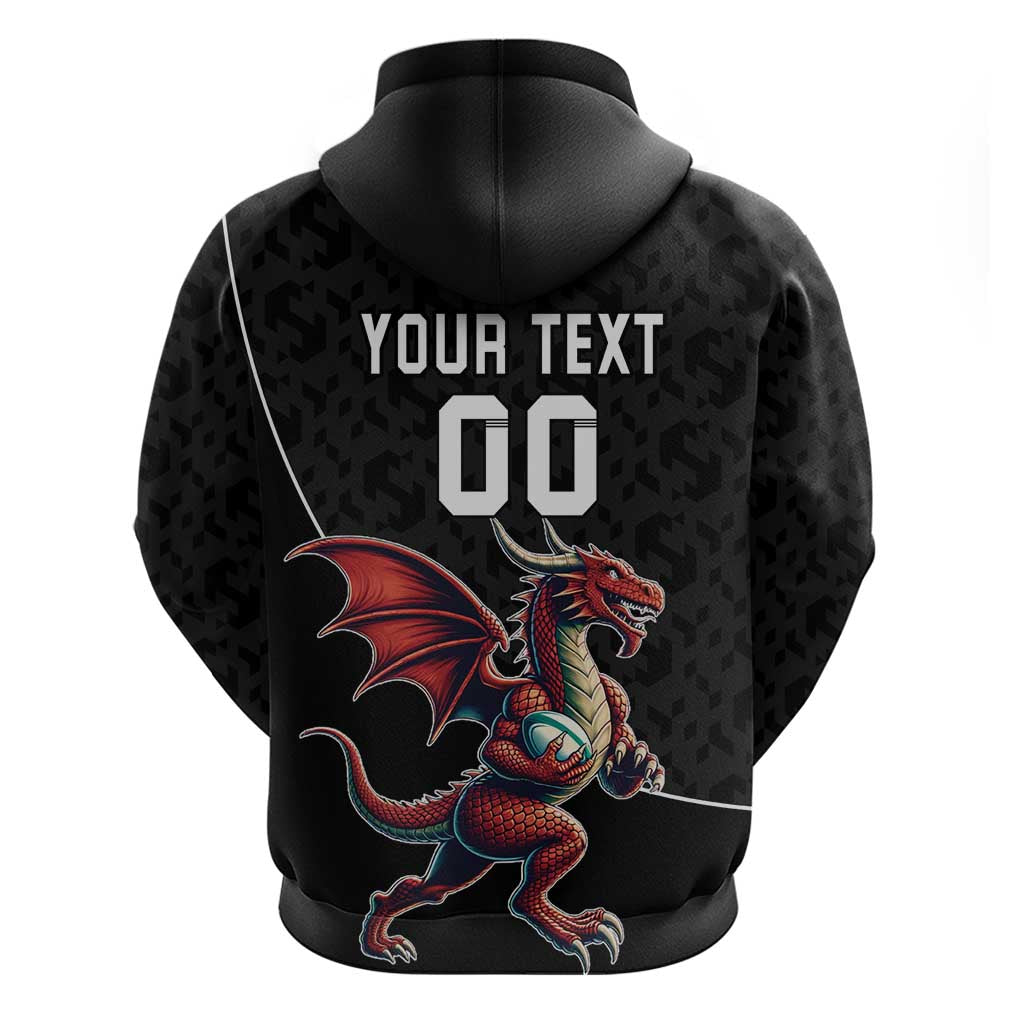 Custom Wales Rugby Zip Hoodie Welsh Dragon Mascot Black Version - Wonder Print Shop