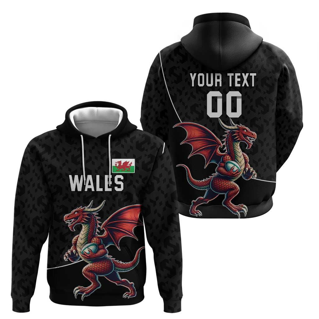 Custom Wales Rugby Zip Hoodie Welsh Dragon Mascot Black Version - Wonder Print Shop