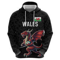 Custom Wales Rugby Zip Hoodie Welsh Dragon Mascot Black Version - Wonder Print Shop