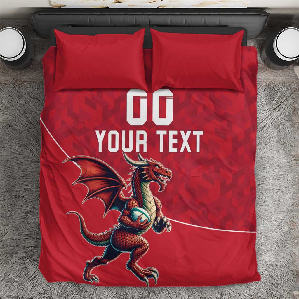 Custom Wales Rugby Bedding Set Welsh Dragon Mascot Red Version