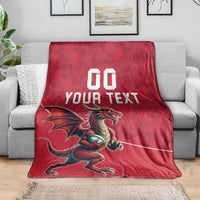 Custom Wales Rugby Blanket Welsh Dragon Mascot Red Version