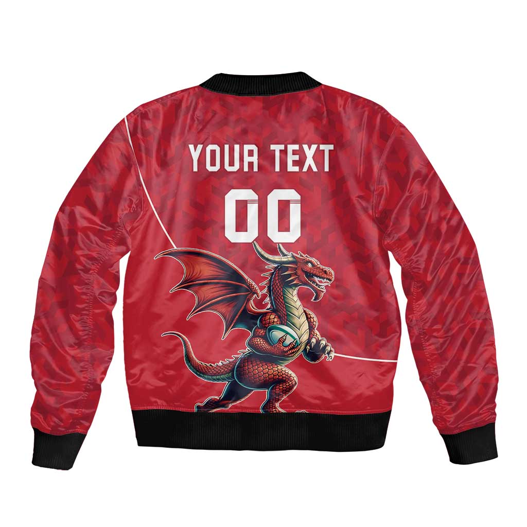 Custom Wales Rugby Bomber Jacket Welsh Dragon Mascot Red Version