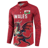 Custom Wales Rugby Button Sweatshirt Welsh Dragon Mascot Red Version