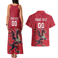 Custom Wales Rugby Couples Matching Tank Maxi Dress and Hawaiian Shirt Welsh Dragon Mascot Red Version