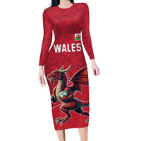 Custom Wales Rugby Family Matching Long Sleeve Bodycon Dress and Hawaiian Shirt Welsh Dragon Mascot Red Version - Wonder Print Shop