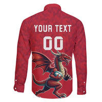 Custom Wales Rugby Family Matching Off The Shoulder Long Sleeve Dress and Hawaiian Shirt Welsh Dragon Mascot Red Version