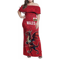 Custom Wales Rugby Family Matching Off Shoulder Maxi Dress and Hawaiian Shirt Welsh Dragon Mascot Red Version - Wonder Print Shop