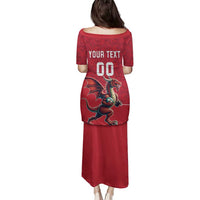 Custom Wales Rugby Family Matching Puletasi and Hawaiian Shirt Welsh Dragon Mascot Red Version
