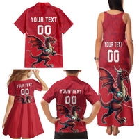 Custom Wales Rugby Family Matching Tank Maxi Dress and Hawaiian Shirt Welsh Dragon Mascot Red Version - Wonder Print Shop