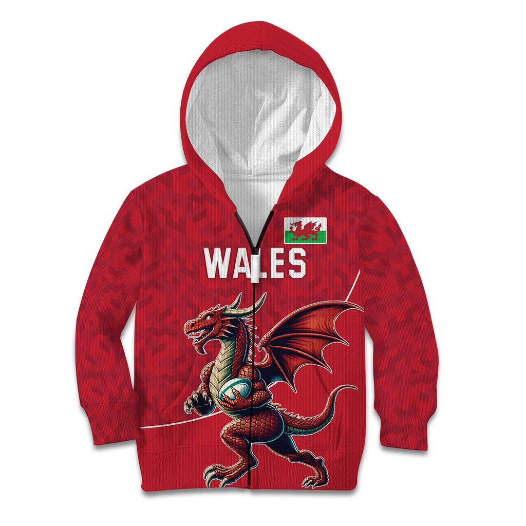 Custom Wales Rugby Kid Hoodie Welsh Dragon Mascot Red Version - Wonder Print Shop