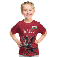 Custom Wales Rugby Kid T Shirt Welsh Dragon Mascot Red Version - Wonder Print Shop