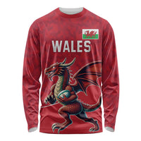 Custom Wales Rugby Long Sleeve Shirt Welsh Dragon Mascot Red Version - Wonder Print Shop