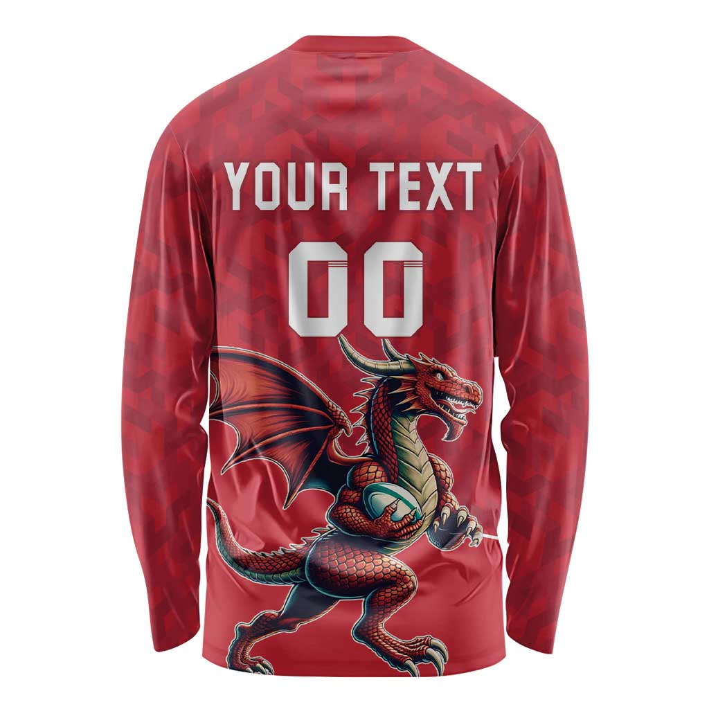 Custom Wales Rugby Long Sleeve Shirt Welsh Dragon Mascot Red Version - Wonder Print Shop