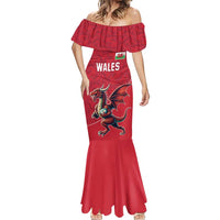 Custom Wales Rugby Mermaid Dress Welsh Dragon Mascot Red Version - Wonder Print Shop
