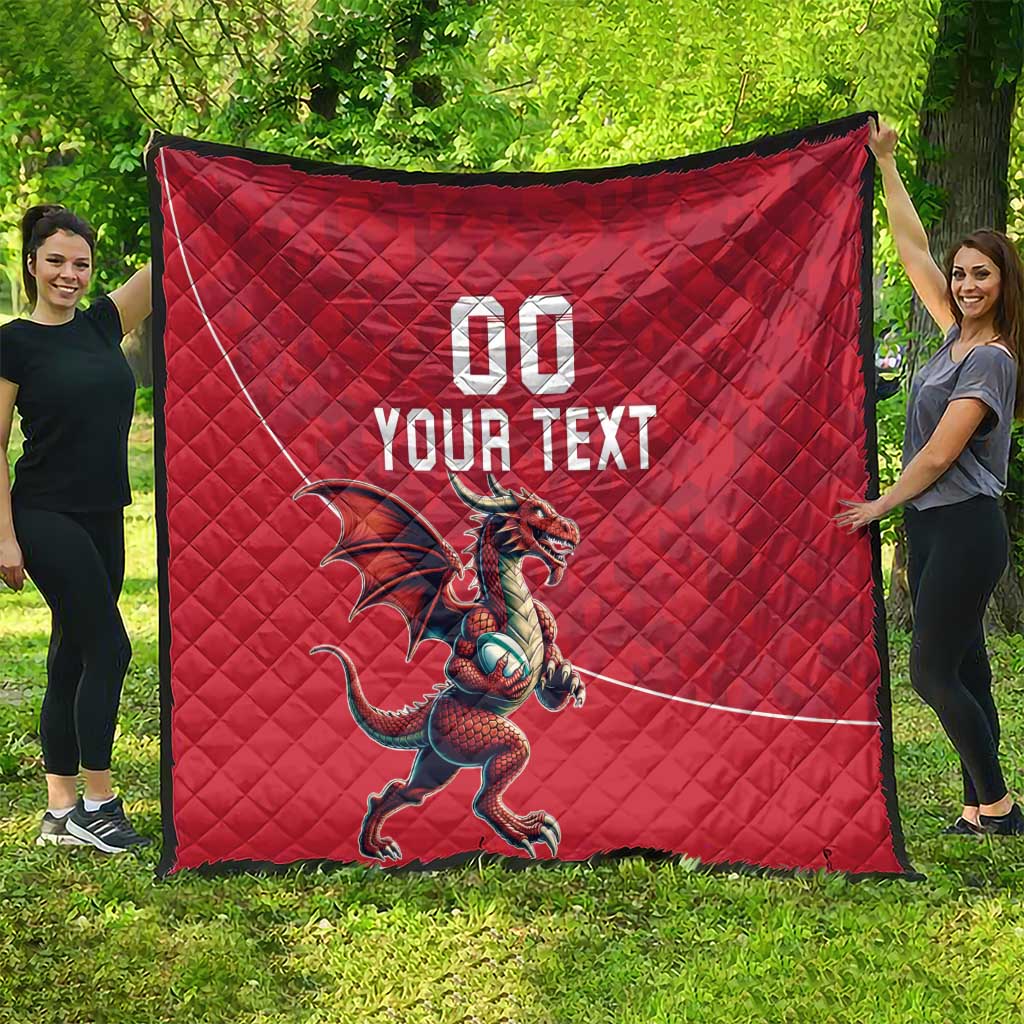 Custom Wales Rugby Quilt Welsh Dragon Mascot Red Version - Wonder Print Shop