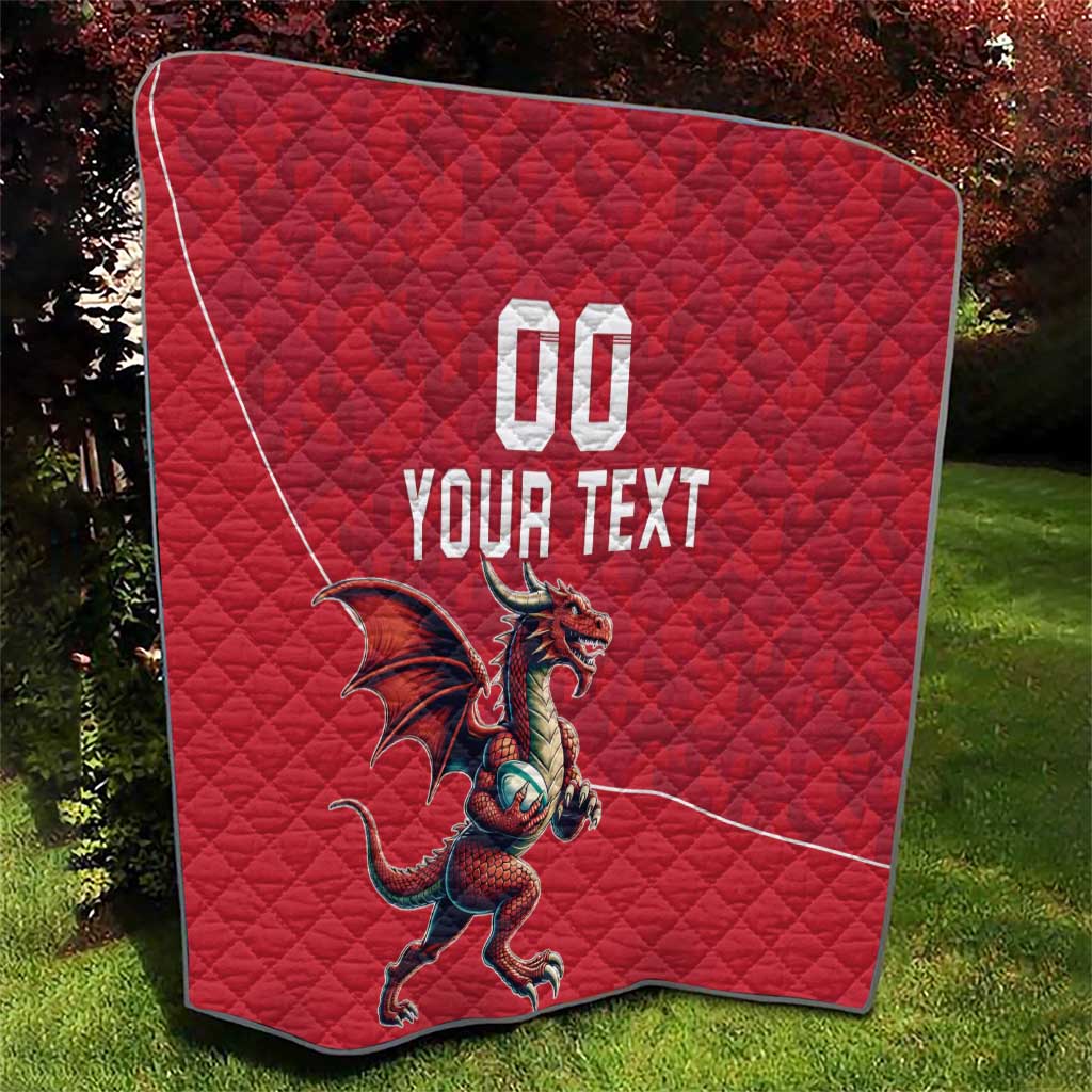 Custom Wales Rugby Quilt Welsh Dragon Mascot Red Version - Wonder Print Shop