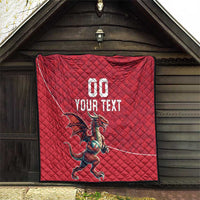 Custom Wales Rugby Quilt Welsh Dragon Mascot Red Version - Wonder Print Shop