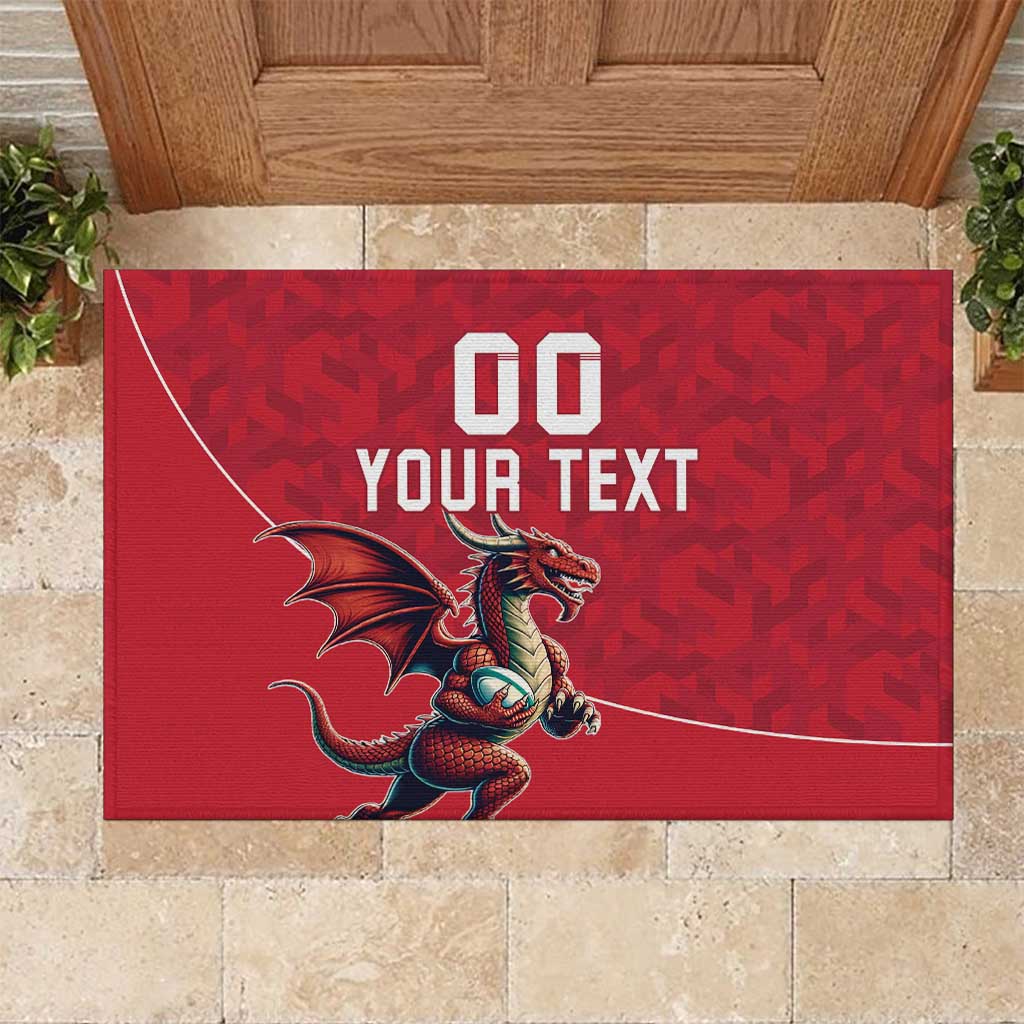 Custom Wales Rugby Rubber Doormat Welsh Dragon Mascot Red Version - Wonder Print Shop