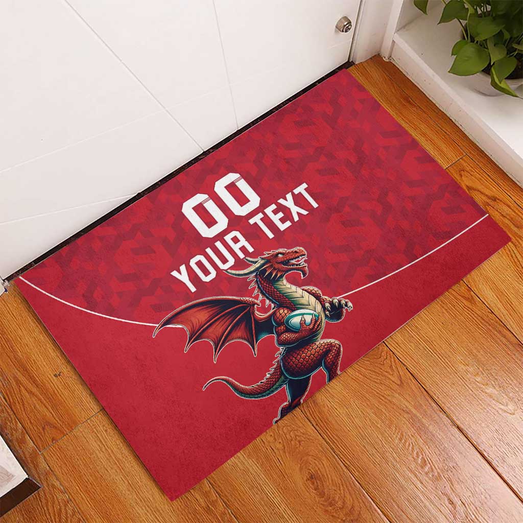 Custom Wales Rugby Rubber Doormat Welsh Dragon Mascot Red Version - Wonder Print Shop