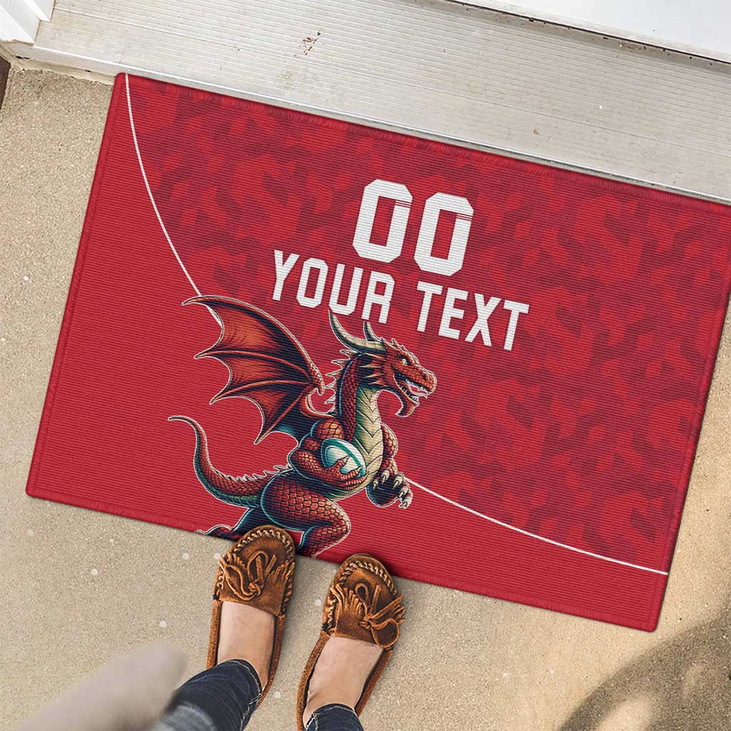 Custom Wales Rugby Rubber Doormat Welsh Dragon Mascot Red Version - Wonder Print Shop