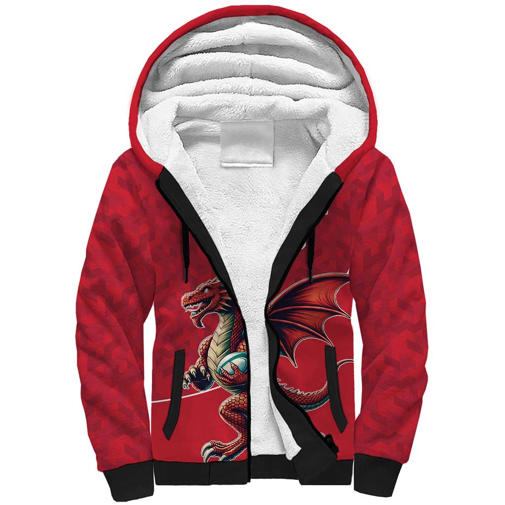 Custom Wales Rugby Sherpa Hoodie Welsh Dragon Mascot Red Version - Wonder Print Shop