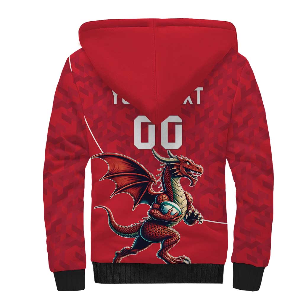 Custom Wales Rugby Sherpa Hoodie Welsh Dragon Mascot Red Version - Wonder Print Shop
