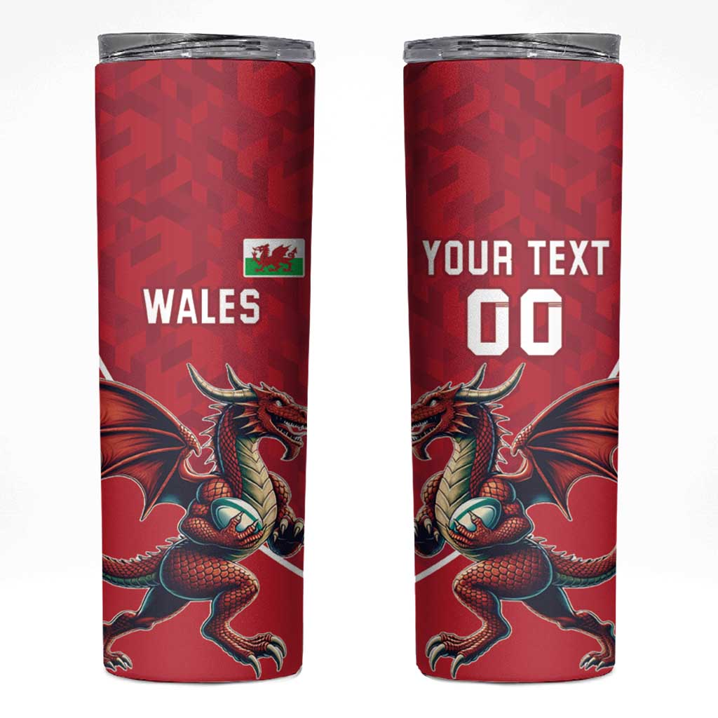 Custom Wales Rugby Skinny Tumbler Welsh Dragon Mascot Red Version - Wonder Print Shop