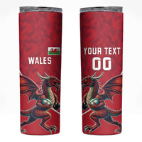 Custom Wales Rugby Skinny Tumbler Welsh Dragon Mascot Red Version - Wonder Print Shop