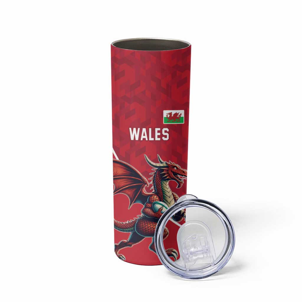 Custom Wales Rugby Skinny Tumbler Welsh Dragon Mascot Red Version - Wonder Print Shop